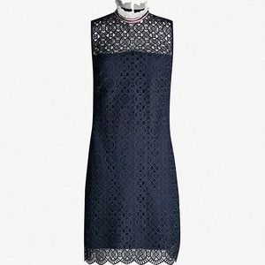Sandro Paris high neck lace navy blue dress